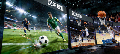 多屏幕实时直播足球与篮球比赛的动态场景